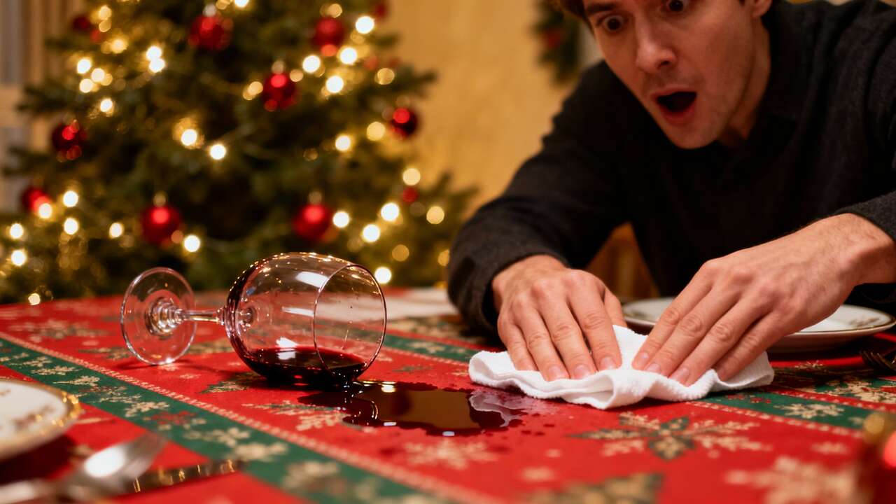 Cómo eliminar las manchas de vino tinto en el mantel de Navidad en menos de un minuto